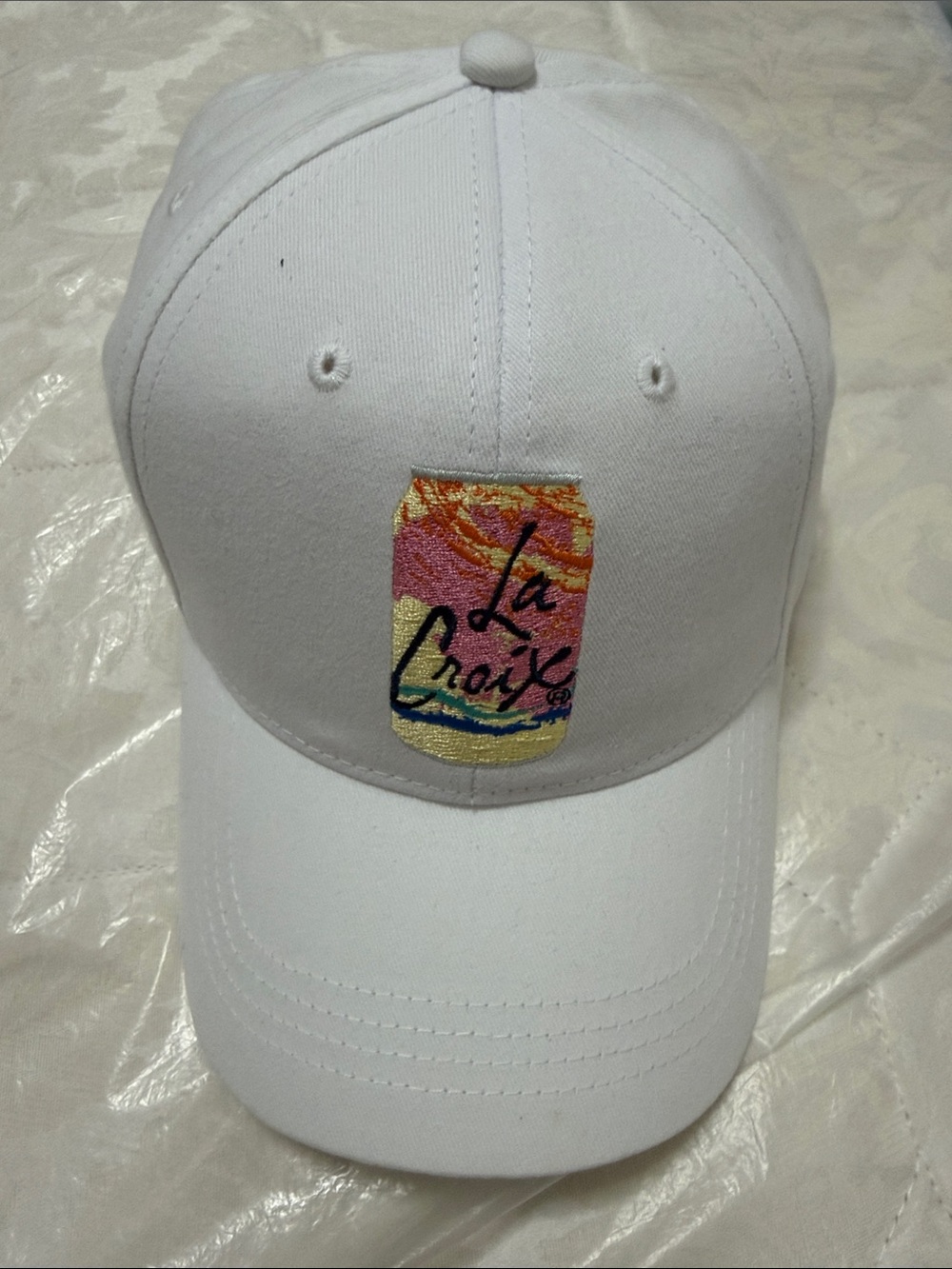 La Croix Embroidered White Baseball Cap - Multicolor Can Patch